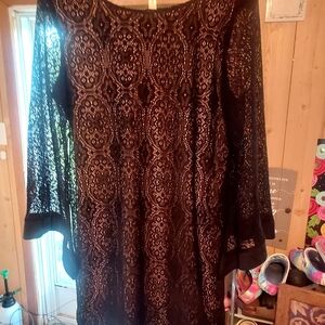 Black Lace Dress with Sheer Sleeves